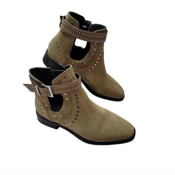 Zara Studded Cutout Leather Ankle Booties Size 37 - Picture 1 of 13